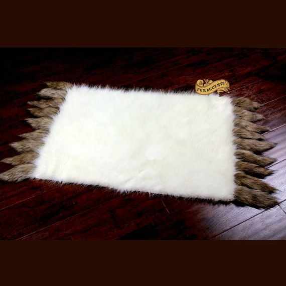 Plush Faux Fur Area Rug - Luxury Fur Deer Skin - Bear - Wolf Pelt - Tail Fringe - Log Cabin Lodge - Designer Throw Art Rugs Fur Accents USA