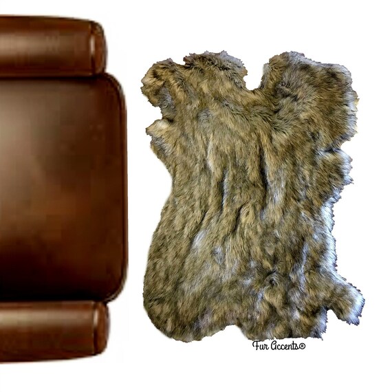 Plush Faux Fur Area Rug - Light Gray Tone Rabbit - New Pelt Shape Designer Throw Rug - Fur Accents - USA