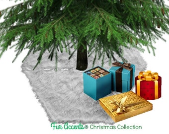 Handmade Faux Fur Christmas Tree Skirt – White Shag Hexagon Rug