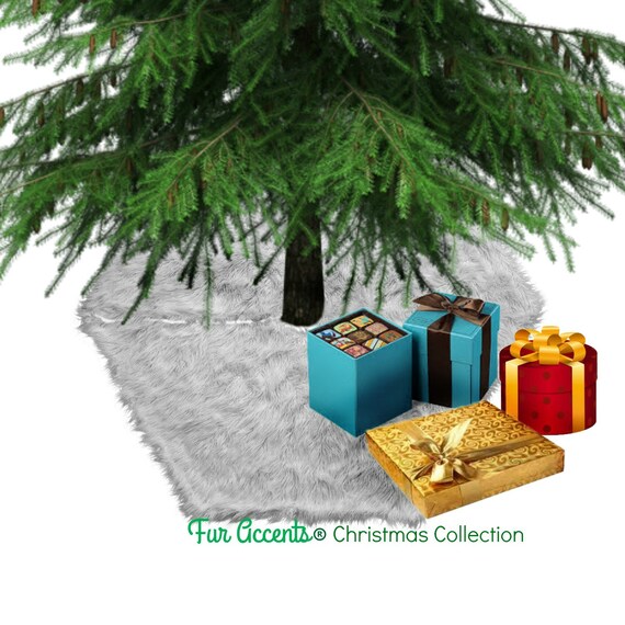 Plush Classic Faux Fur Christmas Tree Skirt - Shaggy- Shag- Faux Sheepskin- Hexagon - White -Hand Made by Fur Accents - USA