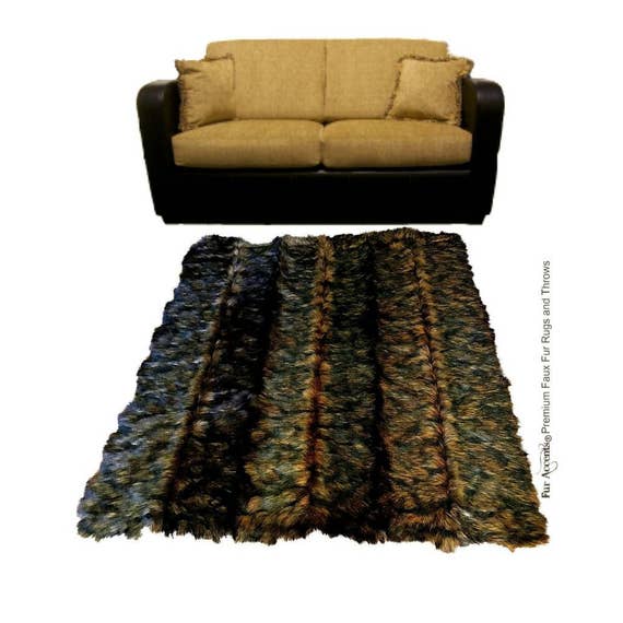 Plush Faux Fur Pieced Luxury Fur Strip Rug  - Red Brown Wolverine - Ultra Suede Non Slip Lining - Rectangle - Art Rugs by Fur Accents - USA