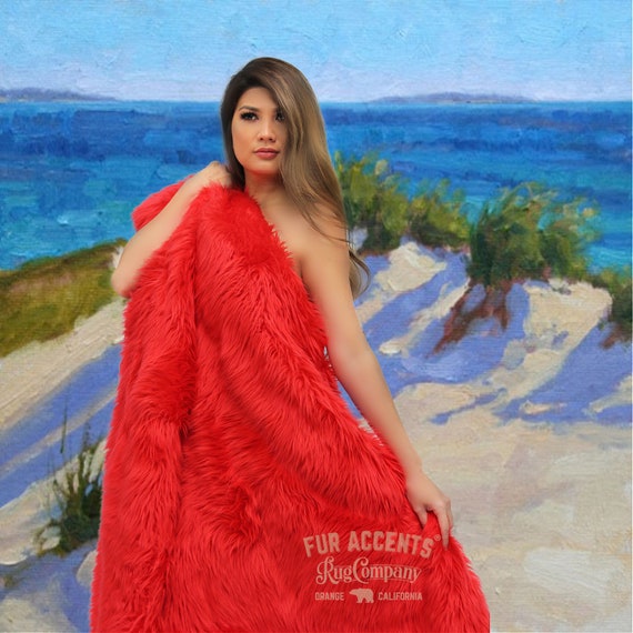 Plush  Faux Fur Throw Blanket, Bedspread, Soft, Bright Red Shag, Luxury Fur - Minky Cuddle Fur Lining Fur Accents USA