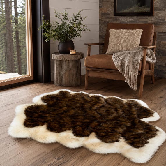 Double Fur Quattro Rug | Luxury Faux Fur Area Rug | Rustic Cabin Decor | Animal Friendly Fur Rug | Handmade USA | Multiple Sizes