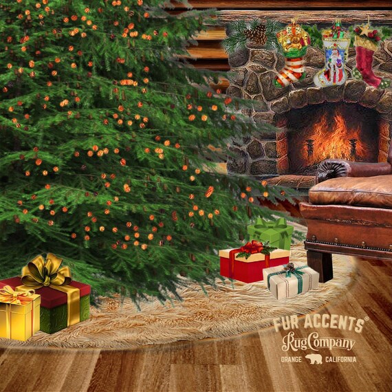 Classic Faux Fur Christmas Tree Skirt - Shaggy Shag Faux  Sheepskin Round  -  12 Colors - Sizes - Hand Made by Fur Accents - USA