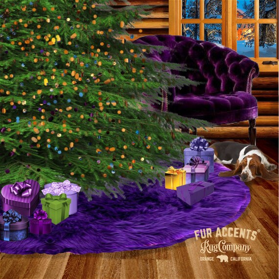 Classic Faux Fur Christmas Tree Skirt - Shaggy Shag Faux  Sheepskin Round  -  12 Colors - Sizes - Hand Made by Fur Accents - USA