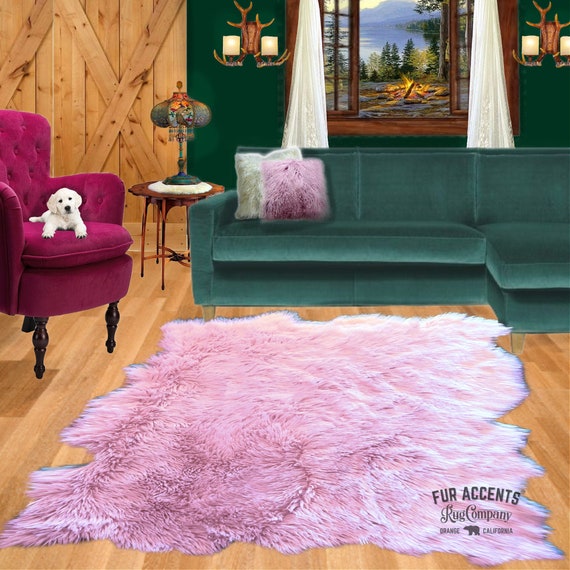 Pink Random Shape Sheepskin Rug. Realistic. Faux Fur. Area Rug. Lodge Cabin. Throw Rug. Old Fashion. Rustic. Cottage Decor. Gifts For Dad