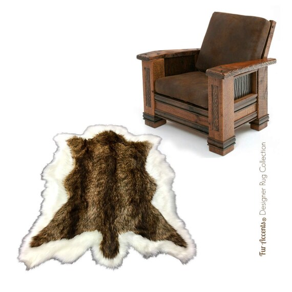 Plush Faux Fur Area Rug - Luxury Fur Thick Double Deer Skin - Faux Fur - Animal Pelt Shape Designer Throw Art Rug by- Fur Accents - USA