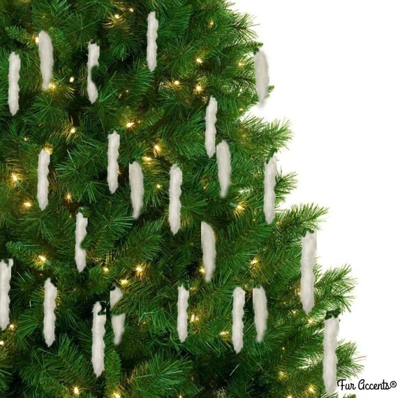 Faux Fur Christmas Tree Snowcicles,Shaggy White Fox,Strand,Snow Flake Ornaments,Stairway Trim,1"-2" Handmade Locally, Fur Accents-USA