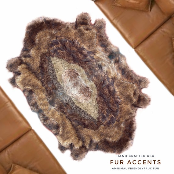 One of a Kind, Patchwork Pieced Fur Oval Bear Skin Rug,100% Animal Friendly, Area Rug, Designer Original, Fur Accents, Hand Made, USA