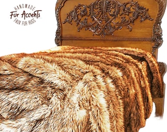 Cubrecama de piel sintética, lobo marrón dorado, manta de diseño, ropa de cama de Fur Accents USA, almohadas a juego, fundas de almohada, mantas disponibles
