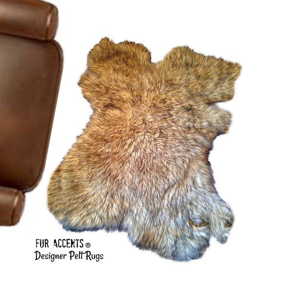 Plush Faux Fur Area Rug - Desert Fox Brown Tones - New Pelt Shape Designer Throw Rug - Fur Accents - USA