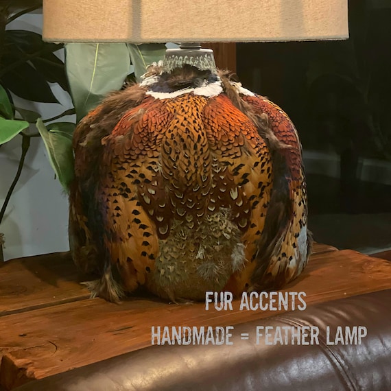 Feather Base Lamp with Shade, Large, Eclectic, Cabin Lamp, One of a Kind, Original Designer Style, Handmade by Fur Accents USA