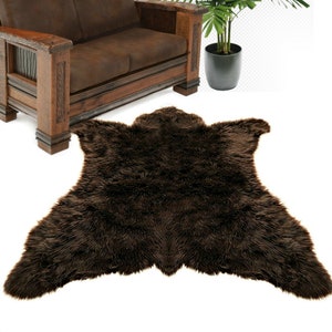 Americana Bear Skin Area Rug Plush Faux Fur Thick Fur Bonded Non Slip Back Animal Pelt Shape Designer Throw Fur Accents USA image 4