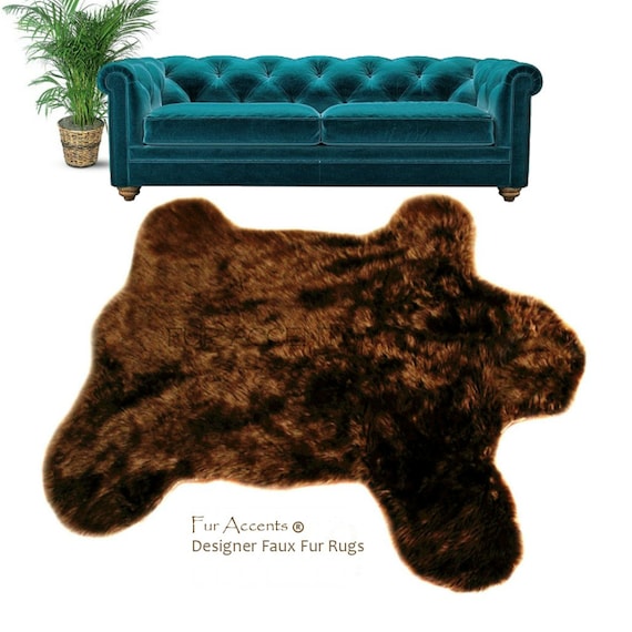 Plush Shag Faux Fur Bedspread - Big Brown Bear Design - 6 Colors - Designer Throws by Fur Accents USA