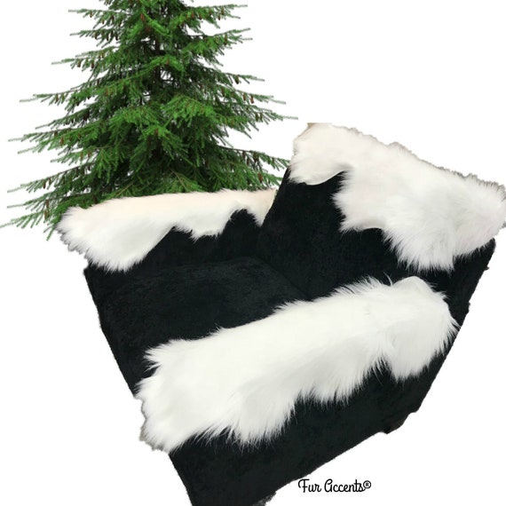 Chair Caps-Sofa  Arm Cap Set,White Faux Fur,Christmas Snow Drift,Shaggy White Faux-Snow,Holiday Decor Handmade Locally, Fur Accents-USA