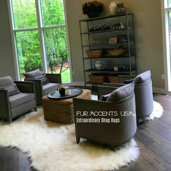 Plush Luxury Faux Fur Area Rug Thick Shaggy Octo Sheepskin - Arctic Wolf Off White with Black Tips - Designer Throw Rug - Fur Accents USA