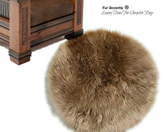 Plush Faux Fur Round Rug – Light Tan Brown, Animal Friendly