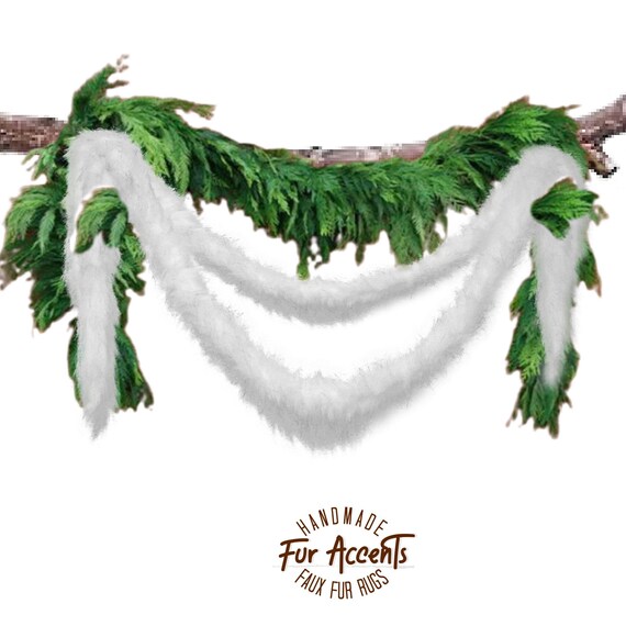 Faux Fur Christmas Tree Garland, Swag, Shaggy White or Red, Strand, Ornament, Stairway Trim, Mantle Decoration, Fur Tinsel, Fur Accents-USA