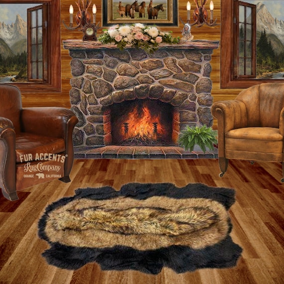 Black Bear Skin Rug. Realistic. Faux Fur. Area Rug. Lodge Cabin. Throw Rug. Old Fashion. Rustic. Cottage Decor.Shag. Gifts for him. For Dad
