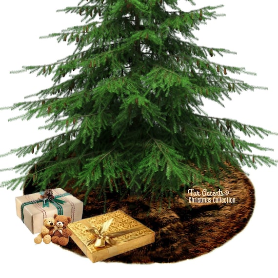Classic Faux Fur Christmas Tree Skirt - Shaggy Shag Faux Sheepskin Round  - Colors including White and Off White - by Fur Accents - USA