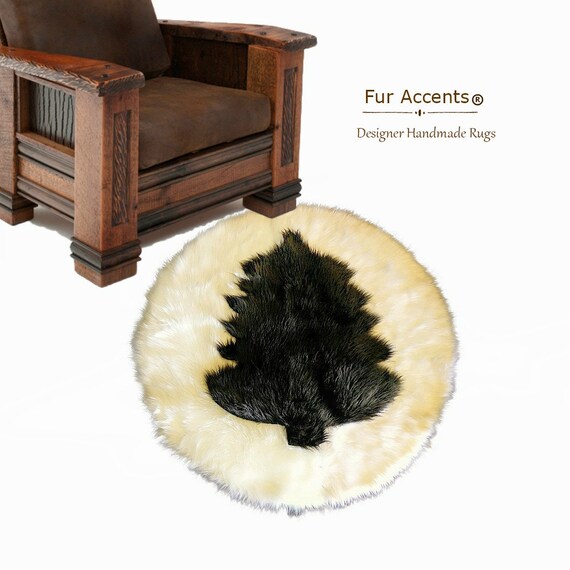 Faux Fur Area Rug - Rich Brown and White Shaggy Carpet - Sheepskin - Forest Tree - Plush Designer Throw Rug - Fur Accents USA