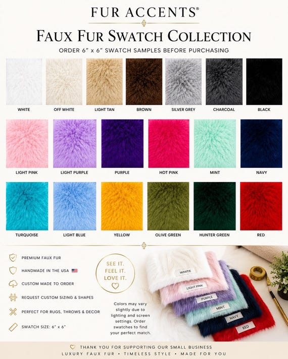 Faux Fur Color Chart | Rug, Throw & Bedspread Color Options | Custom Faux Fur Samples | Fur Accents Color Collection | Made in USA