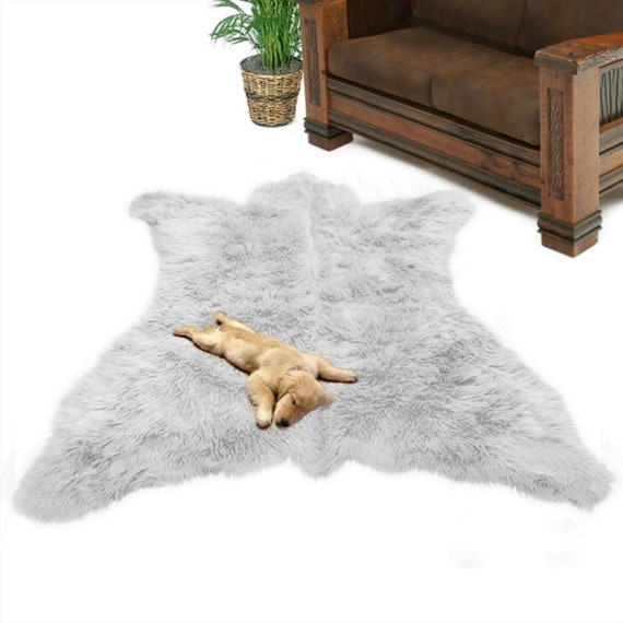 White Bear Skin Rug. Realistic. Shag Faux Fur. Area Rug. Lodge Cabin. Throw Rug. Traditional Rustic Cottage Decor.Gifts for Him. For Dad