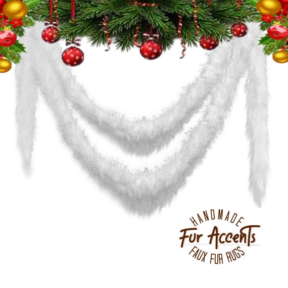 Faux Fur Christmas Tree Garland, Swag, Shaggy White or Red, Strand, Ornament, Stairway Trim, Mantle Decoration, Fur Tinsel, Fur Accents-USA