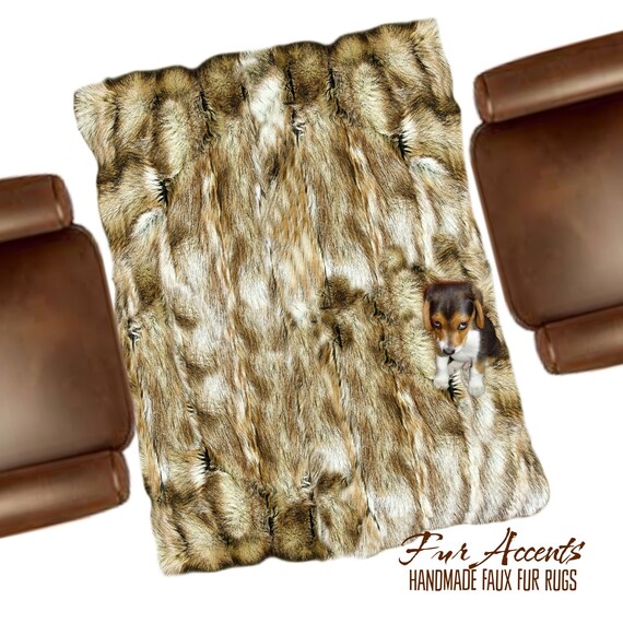 Brown Ribbed Fox Rug. Realistic. Faux Fur. Area Rug. Lodge Cabin. Throw Rug. Old Fashion. Rustic. Cottage Decor.Shag. Handmade in America