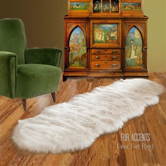 Plush Faux Fur Accent Rug, Carpet Runner, Double Sheepskin Design, White, Black, Brown, Tan, Gray, Pink Designer Art Rug by Fur Accents USA
