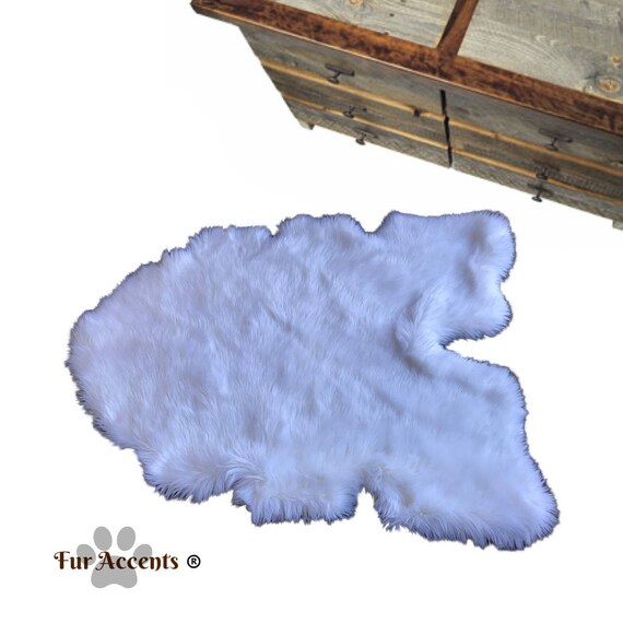 Plush Faux Fur Area Rug - Luxury Fur Thick Icelandic Sheepskin - White or Off White - Shaggy Faux Fur Border Sheep - Fur Accents - USA