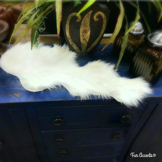 White Christmas Tree Snow Drift Runner,Shaggy White Faux-Snow Flake Decorations,Tree Trim,Holiday Decor Handmade Locally, Fur Accents-USA