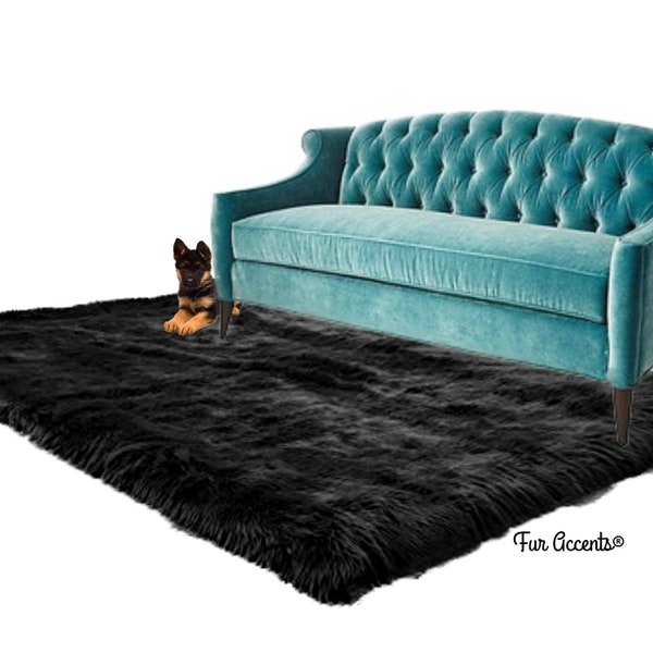 Extraordinary Faux Fur Area Rug - Shaggy Thick Bonded Sheepskin - Square - Rectangle Pelt Design - 6  Colors - Art Rugs by Fur Accents USA