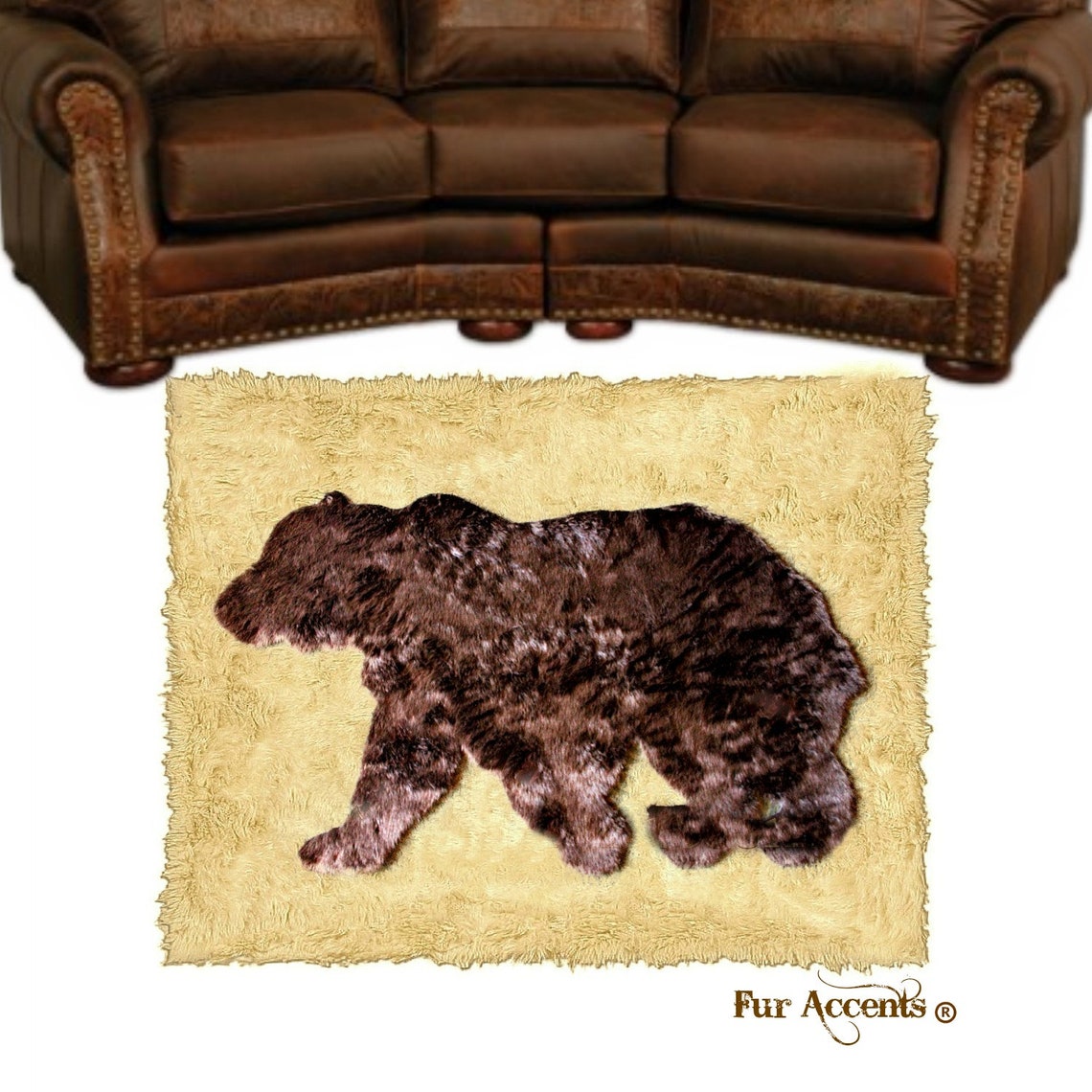 Plush Faux Fur Area Rug Standing Bear Art Rug Rectangle Etsy