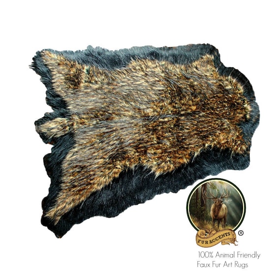 Plush Faux Fur Area Rug - Luxury Fur Thick Double Deer Skin - Faux Fur - Animal Pelt Shape Designer Throw Art Rug by- Fur Accents - USA