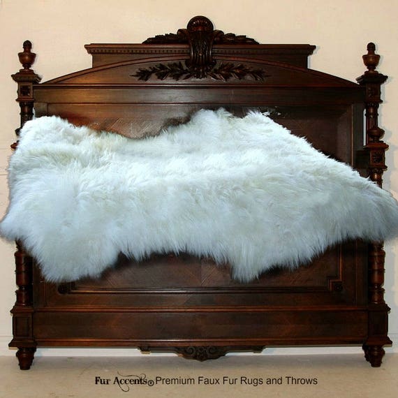Plush Faux Fur Sheepskin Area Rug - Random Sheepskin Traditional Designer Throw - White or Off White 100% Animal Friendly Fur Accents USA