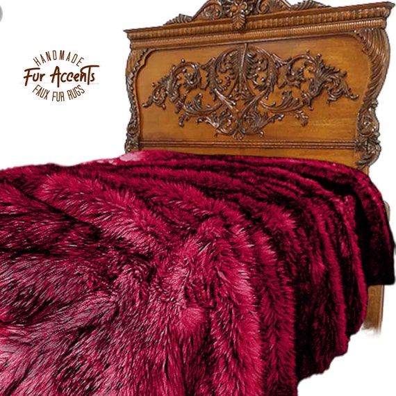 Faux Fur Bedspread, Black Tip Husky, Designer Bedspread, Matching Shams, Throw Blankets Available Hand made USA, Bedding by Fur Accents USA,
