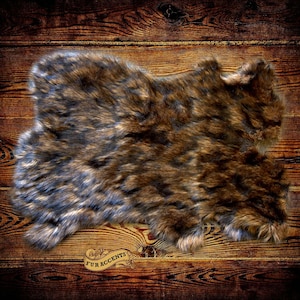 Plush Faux Fur Area Rug - Dark Brown Patched Brown Rabbit - New Pelt Shape Designer Throw Rug - Fur Accents - USA
