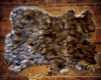 Plush Faux Fur Area Rug - Dark Brown Patched Brown Rabbit - New Pelt Shape Designer Throw Rug - Fur Accents - USA