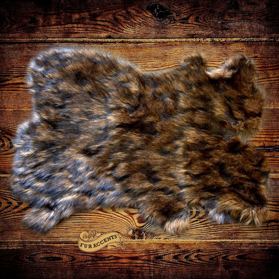 Plush Faux Fur Area Rug - Dark Brown Patched Brown Rabbit - New Pelt Shape Designer Throw Rug - Fur Accents - USA