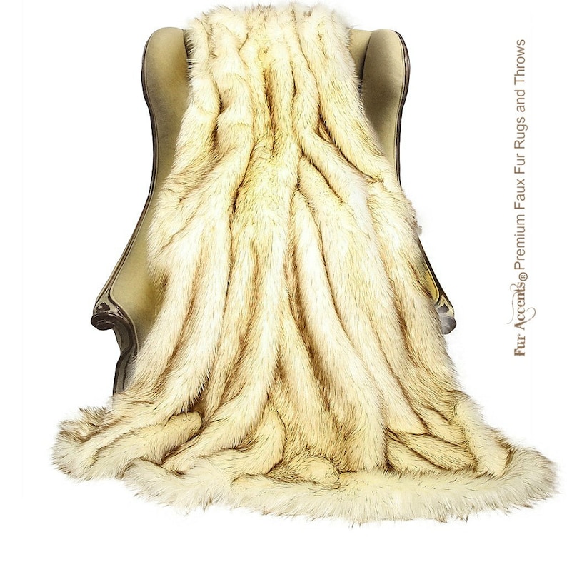 Plush Faux Fur Throw Blanket Bedspread Fur Accents USA Brown Tip Arctic Fox Minky Cuddle Fur Lining Luxury Fur