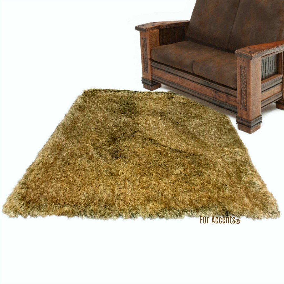 Plush Faux Fur Area Rug - Light Brown Wolf Fur - Rectangle Shape ...