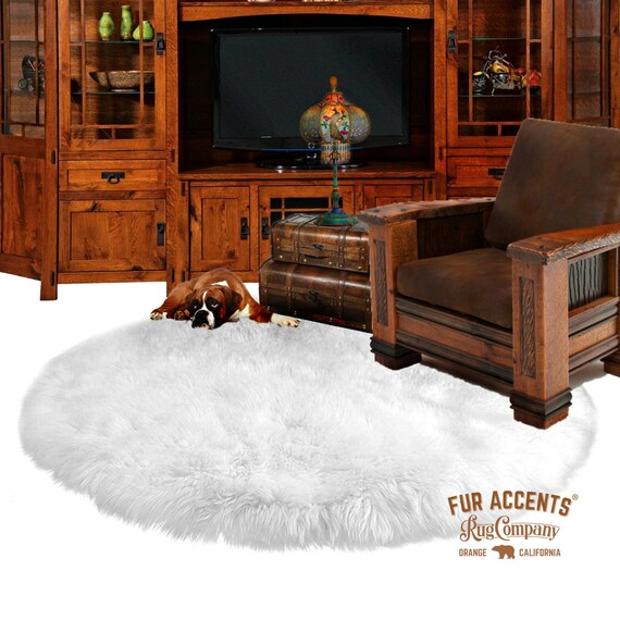 Plush Faux Fur Area Rug - Round Shaggy Shag -  Sheepskin - Round Shape Designer Throw - 6 Colors -Art Rug by Fur Accents - USA