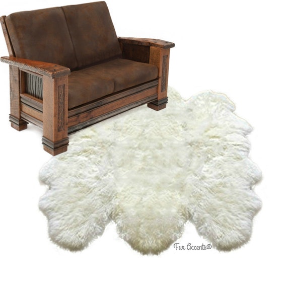 Extraordinary Thick Plush Faux Fur Area Rug - Shaggy Sheepskin - Multi Pelt Design - Soft White Designer Art Rug Handmade by Fur Accents USA