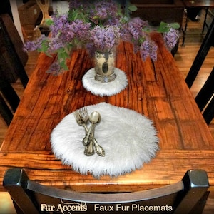 4 Plush Faux Fur Placemats Luxury Fur Soft Shaggy Mongolian Sheepskin Place Mat Table Top Wedding Decor Designer Accessories Fur Accents USA image 1