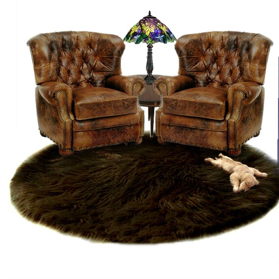Plush Faux Fur Area Rug - Shaggy Sheepskin - Round Shape - Designer Throw Carpet - 6 Colors -Art Rug by Fur Accents - USA