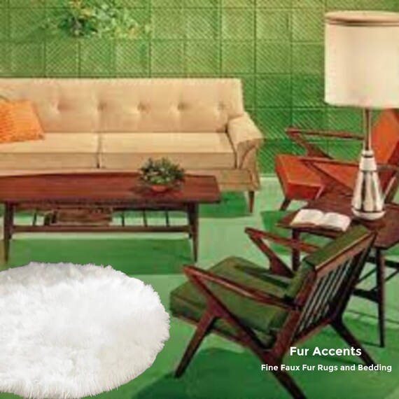 Plush Faux Fur Area Rug - Shaggy Thick Sheepskin - Round Shape Pelt Design  - Designer Art Rug by Fur Accents USA