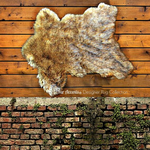 Plush Faux Fur Area Rug - Luxury Fur Golden Sierra Bear Skin - Shag - Animal Pelt Shape Designer Throw Rug - Fur Accents - USA