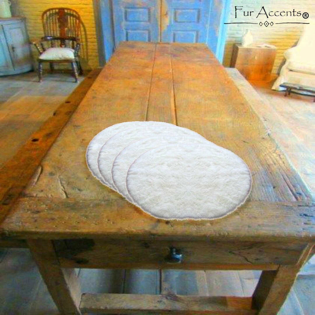 Set of 4 Plush Luxury Faux Fur Placemats Soft Sheepskin Shag Place Mat