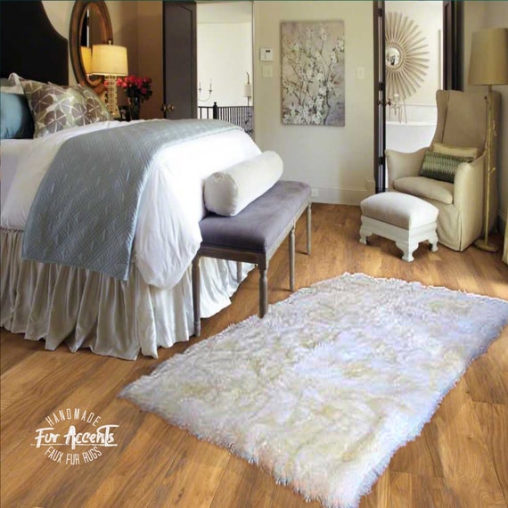 White Rectangle Shape Sheepskin Rug. Realistic. Faux Fur. Area Rug. Lodge Cabin. Throw Rug. Old Fashion. Rustic. Cottage Decor. Handmade USA